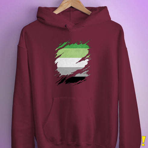 Aromantic Pride Flag Ripped Reveal Hoodie - Maroon